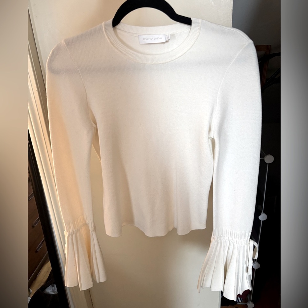 Jonathan Simkhai Off White Bell Cuff Cotton Knit Blouse - Size Small